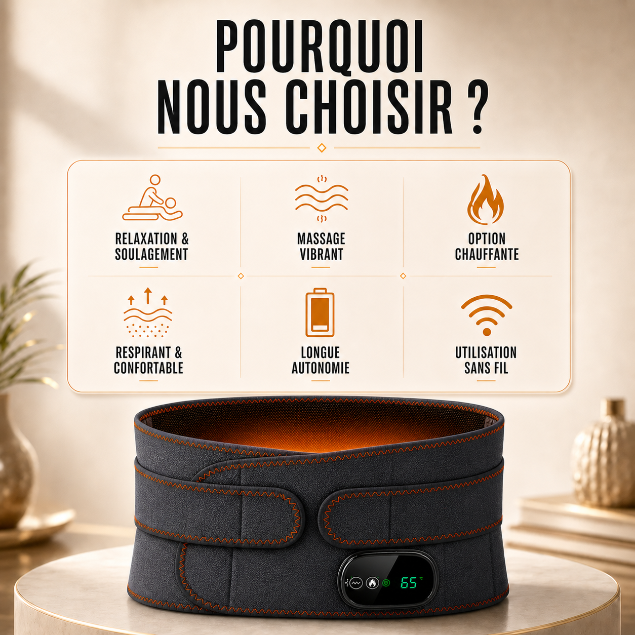 Ceinture Lombaire Massante Pro - Chaleur Infrarouge et Compression 3 en 1