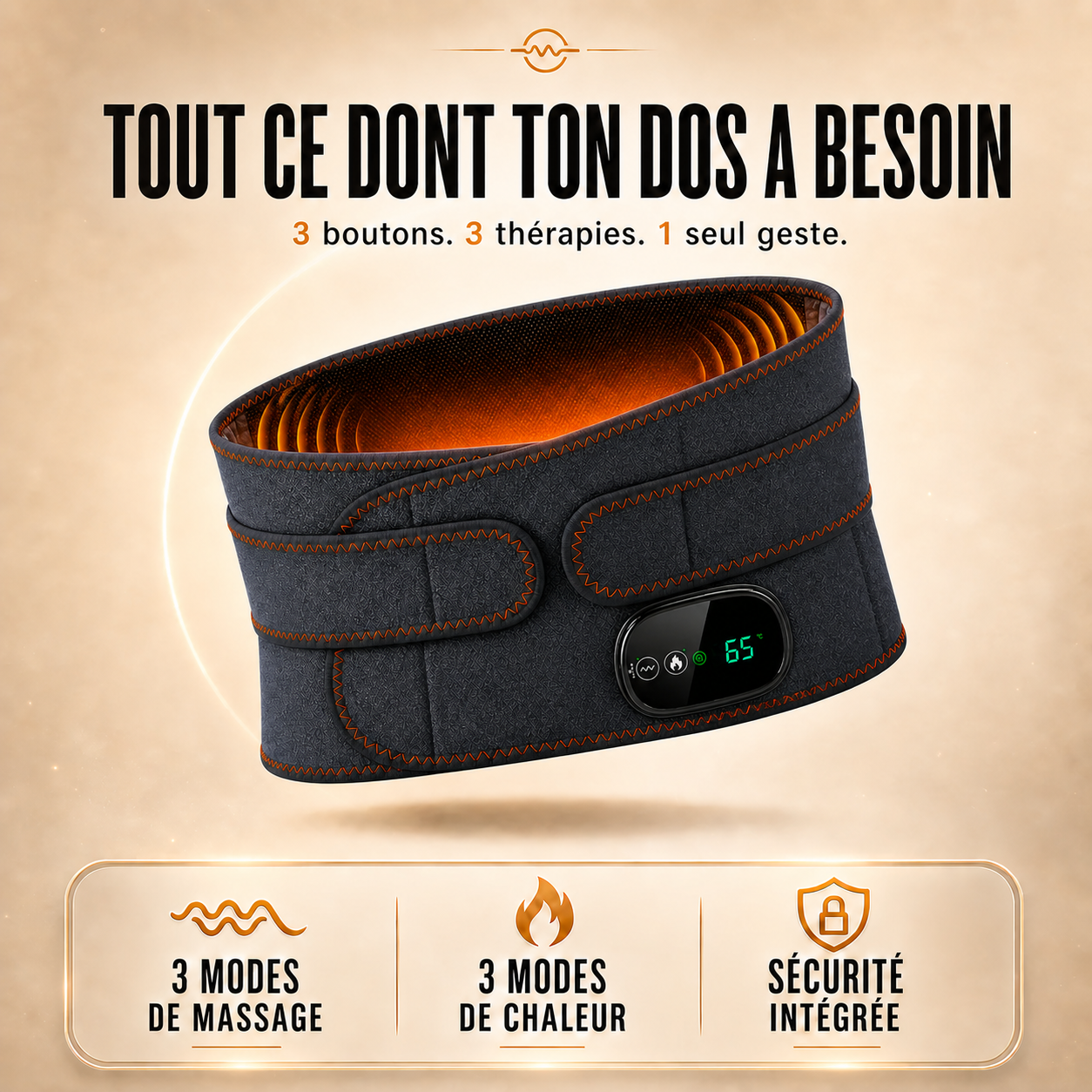 Ceinture Lombaire Massante Pro - Chaleur Infrarouge et Compression 3 en 1