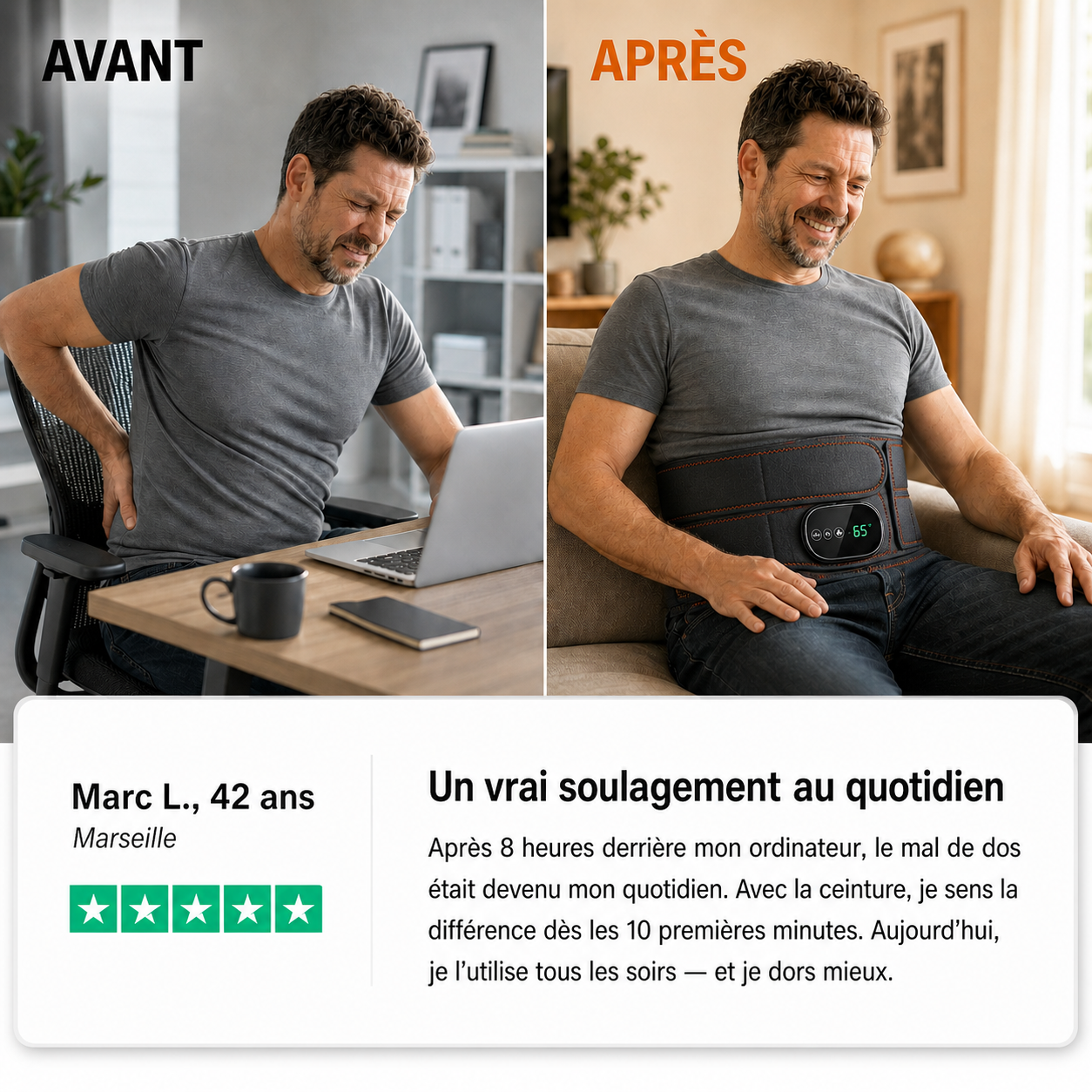 Ceinture Lombaire Massante Pro - Chaleur Infrarouge et Compression 3 en 1