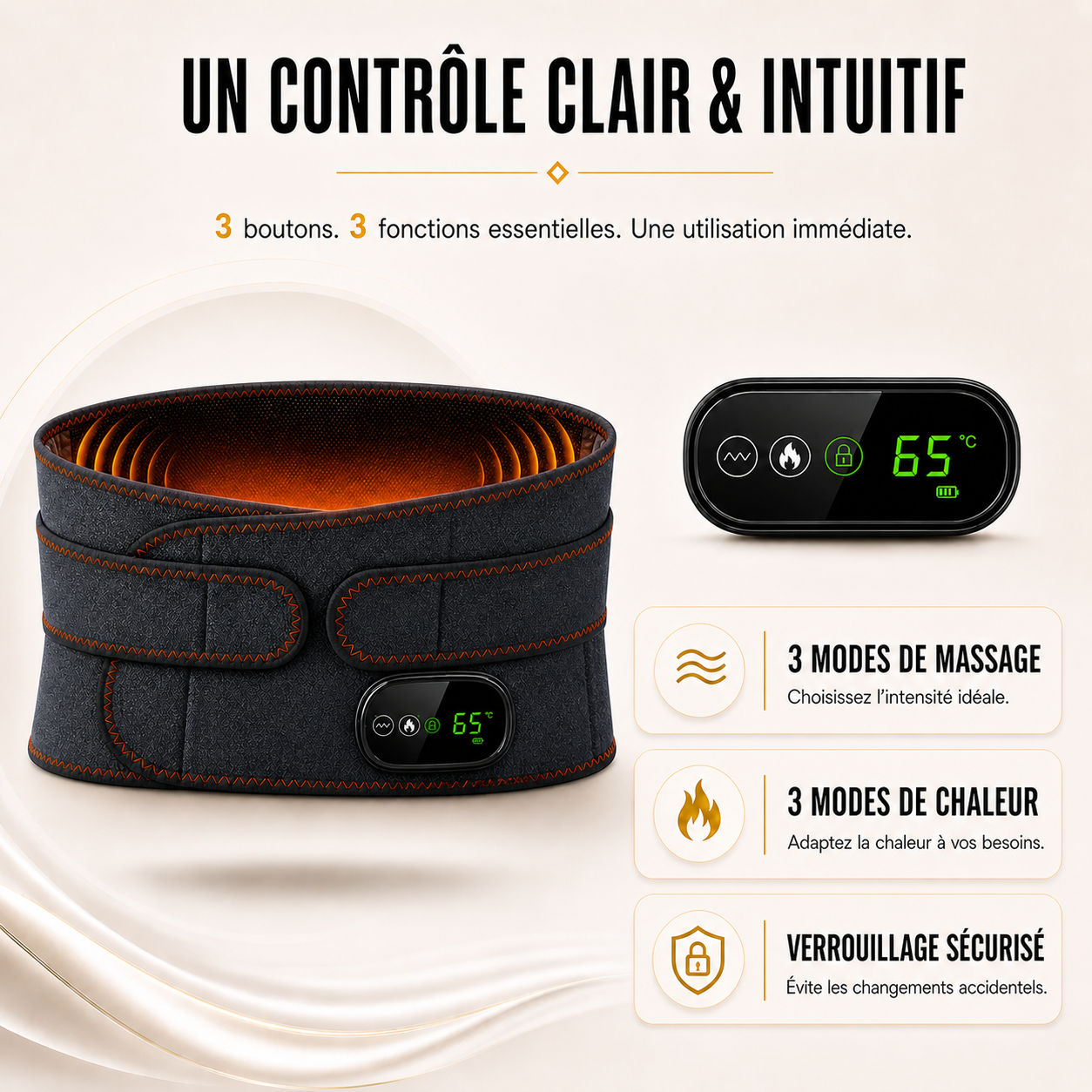 Ceinture Lombaire Massante Pro - Chaleur Infrarouge et Compression 3 en 1