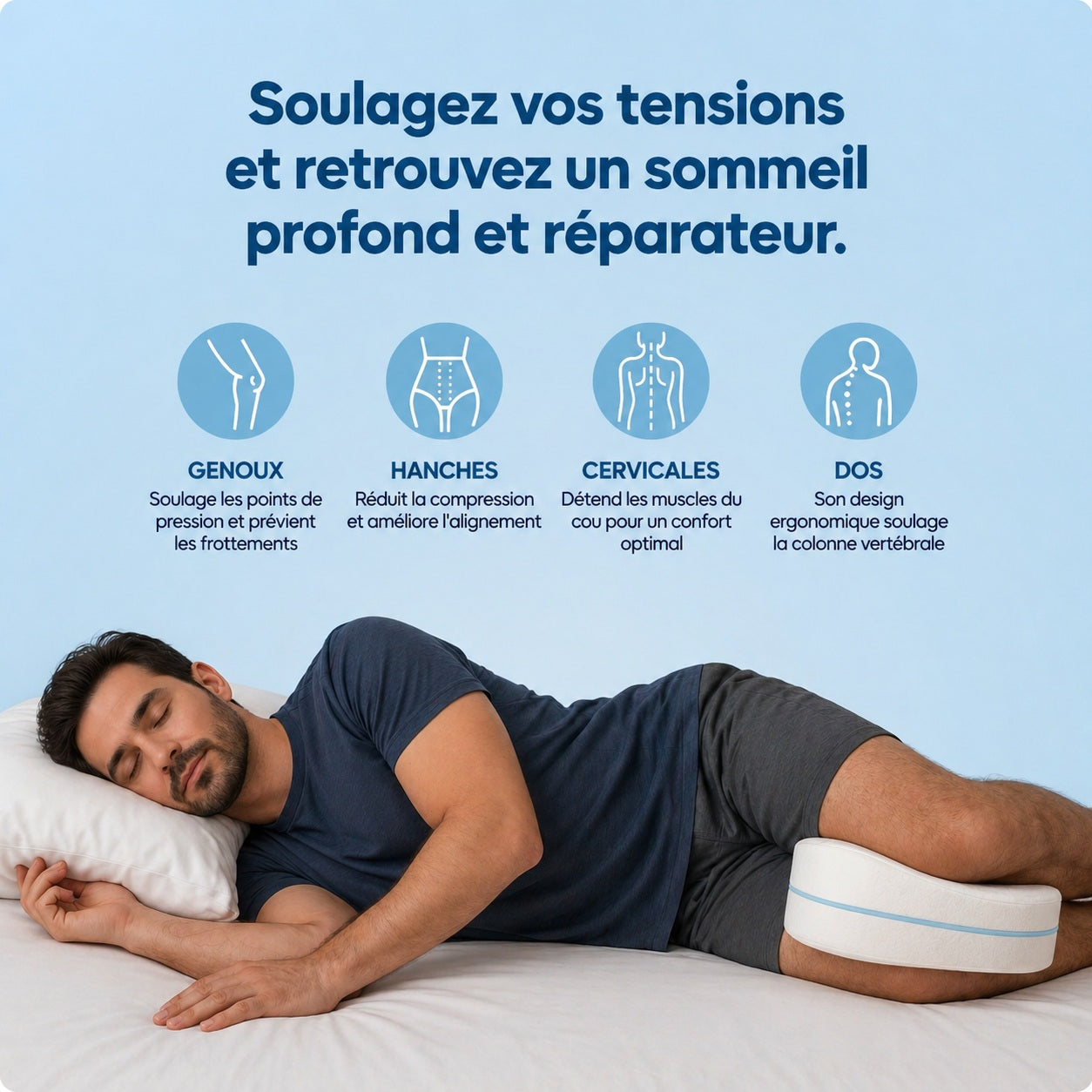 Coussin Orthopédique Genoux à Mémoire de Forme
