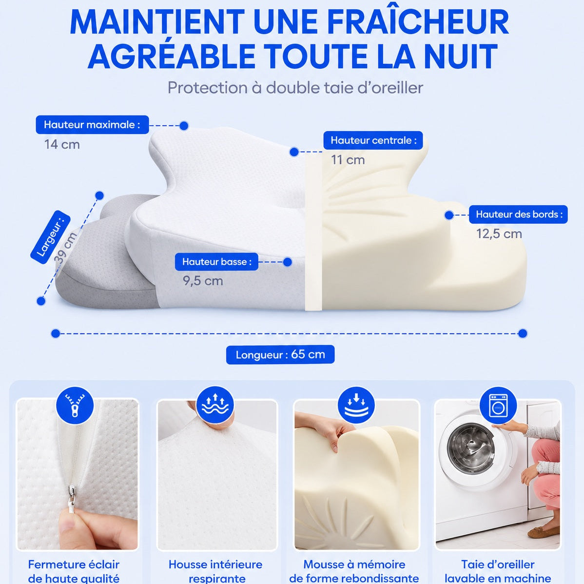 Oreiller Ergonomique Cervical — Mémoire de Forme PRO